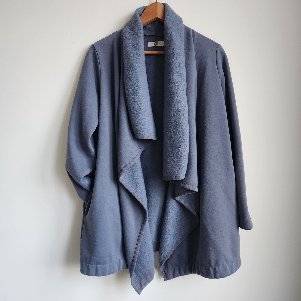 UGG Women's Blue Gray Open Front Cardigan Wrap, Pockets Soft, Women Small